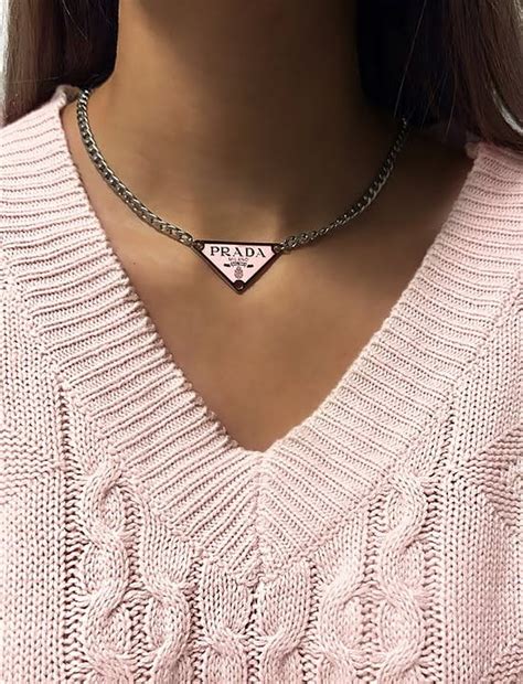 prada pink necklace|prada necklace triangle pendant.